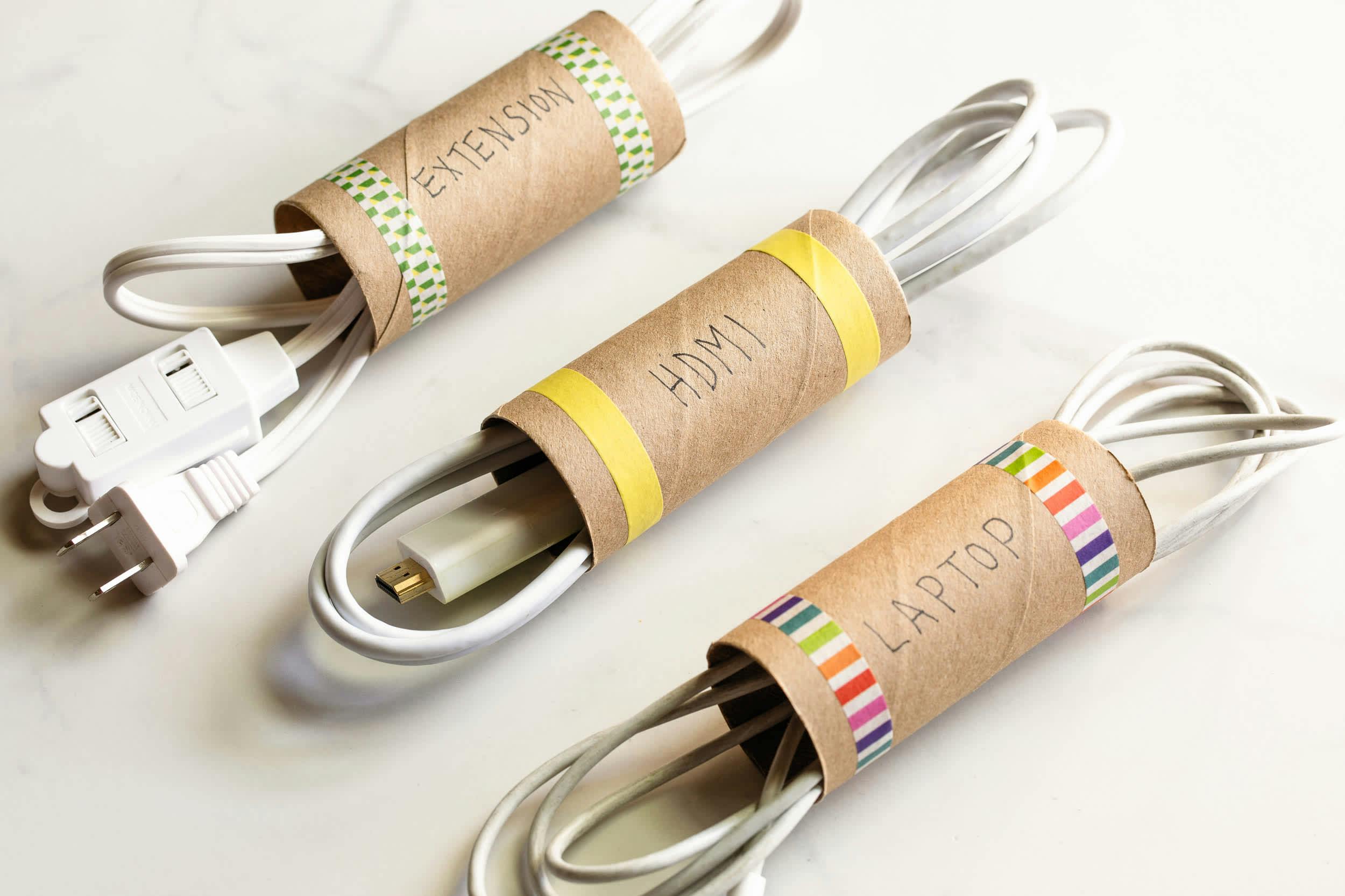 Tuck Cords into Toilet Paper Rolls